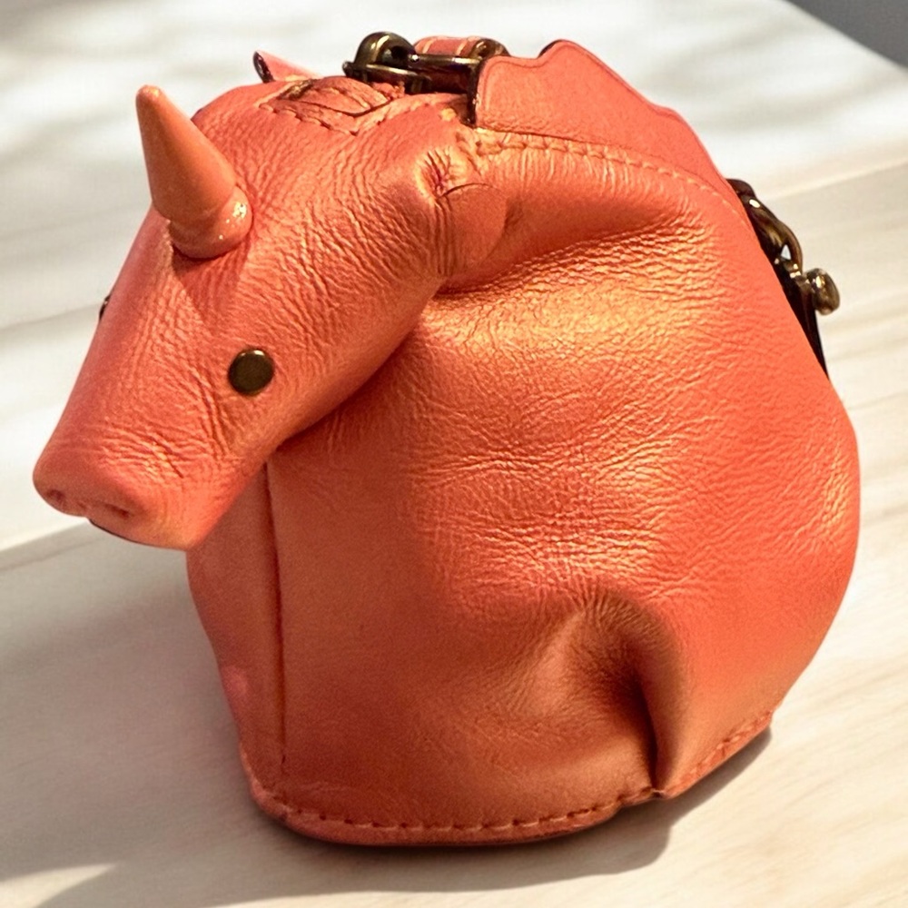 Coach Pearl Metallic Pink Leather Unicorn Zip Coin Purse Bag Charm 22939 NWT - Picture 6 of 14